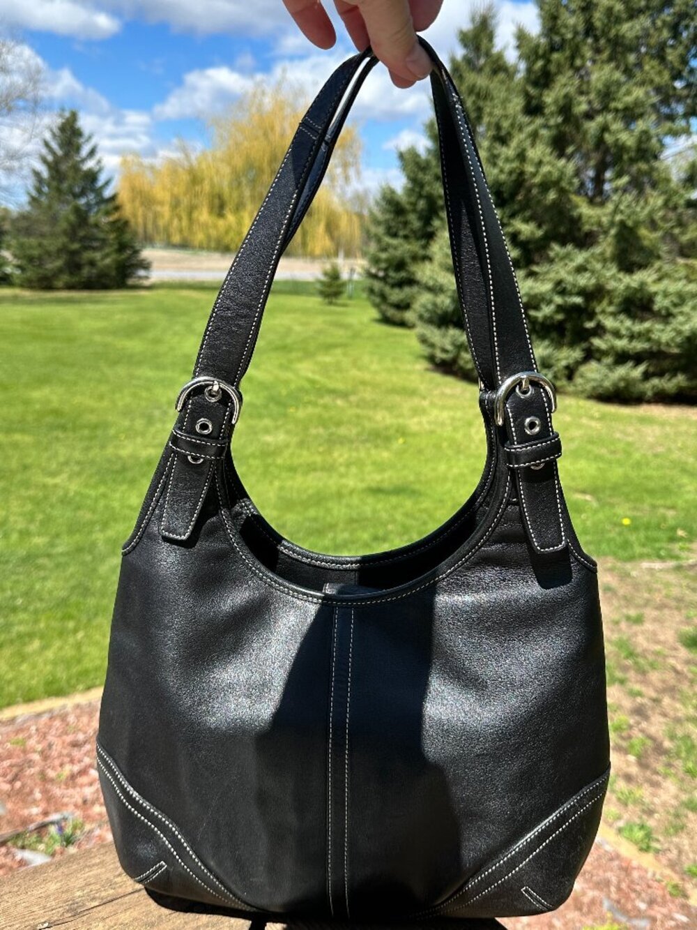 COACH 9249 Vintage Shoulder Bag Magnetic Leather Black Silver Hardware